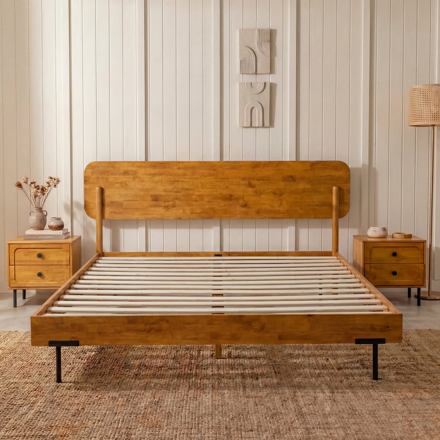 Frida Solid Wood Bed Frame in Caramel or Walnut