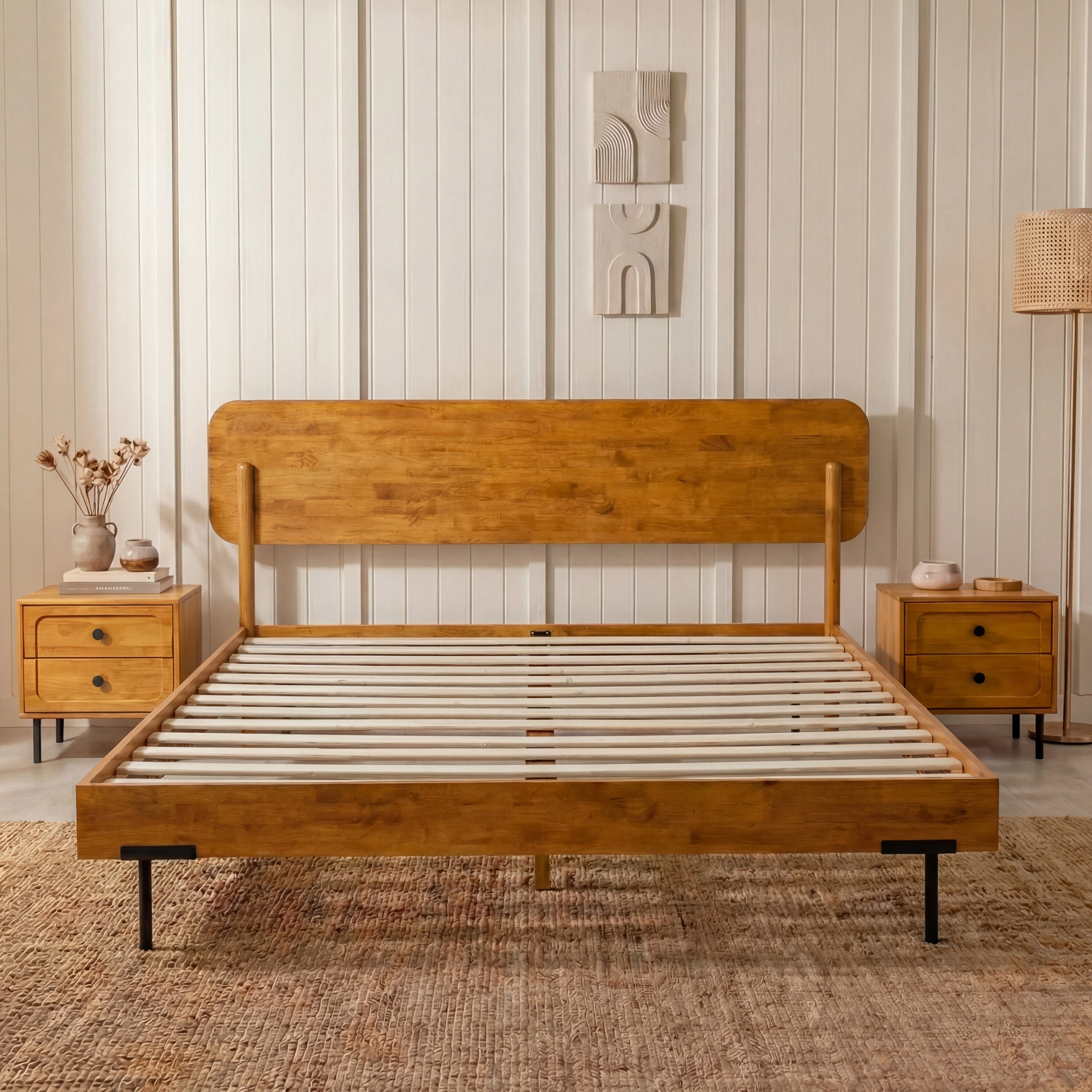 Frida Solid Wood Bed Frame in Caramel or Walnut