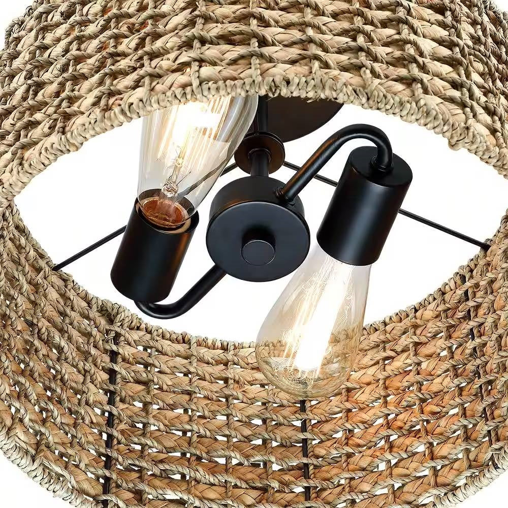 13.6" Rattan Drum Semi-Flush Mount Ceiling Light