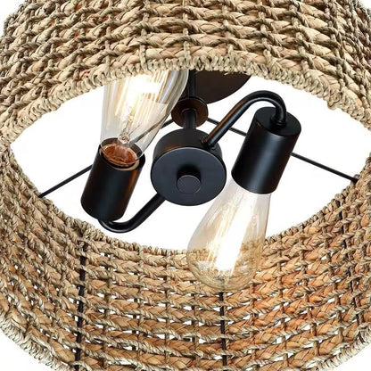 13.6" Rattan Drum Semi-Flush Mount Ceiling Light