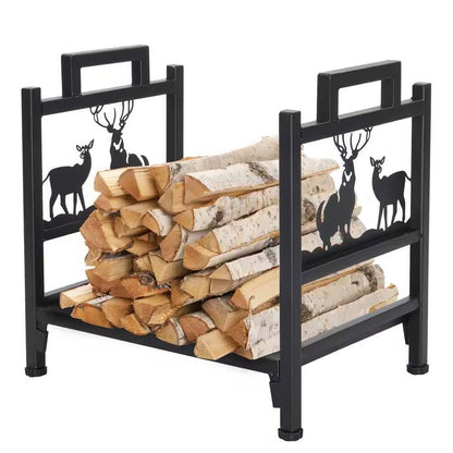 Small Black Metal Log Rack with Deer Pattern