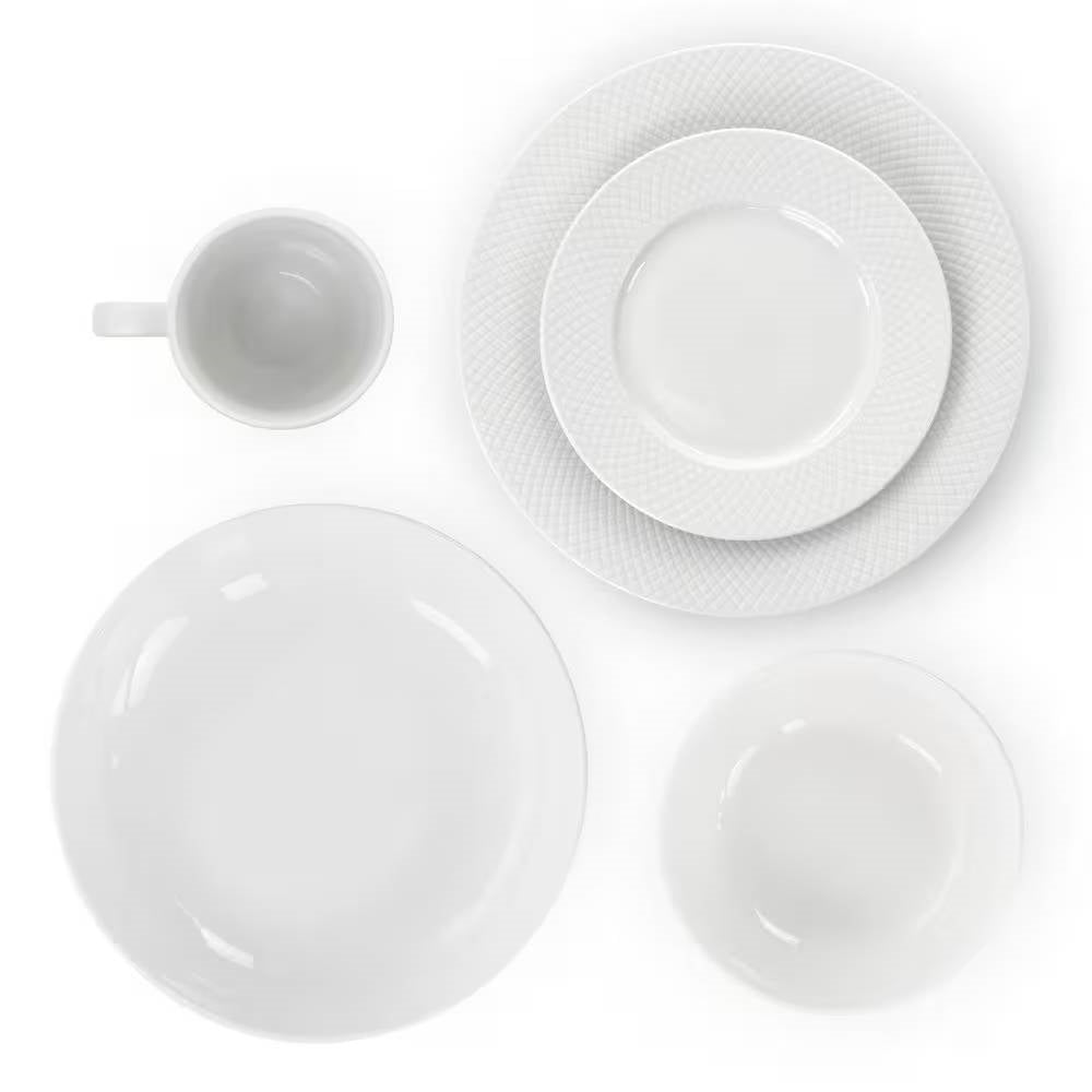 18-Piece White Porcelain Diamond Dinnerware Set with Plate/ Bowls/Mugs - Service for 4