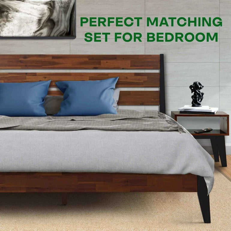Emery Bed Frame &amp; Nightstand Set - Acacia Solid Wood in Walnut, or Americano
