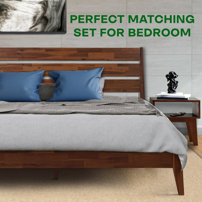 Emery Bed Frame &amp; Nightstand Set - Acacia Solid Wood in Walnut, or Americano