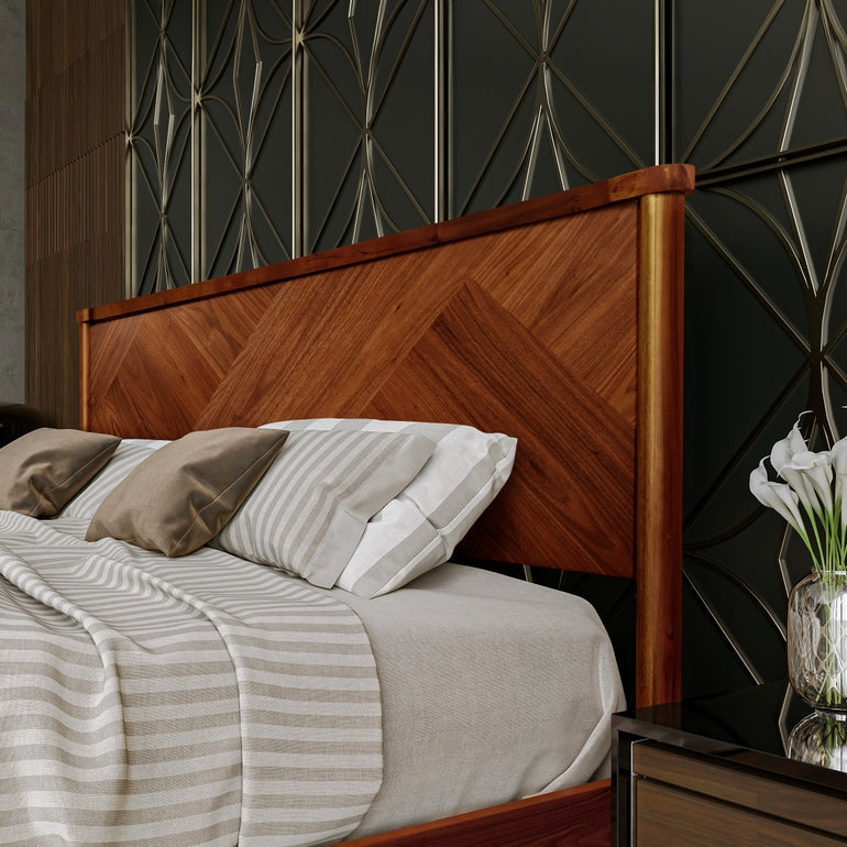Panthera Acacia Platform Bed Frame With Headboard - Caramel, Walnut