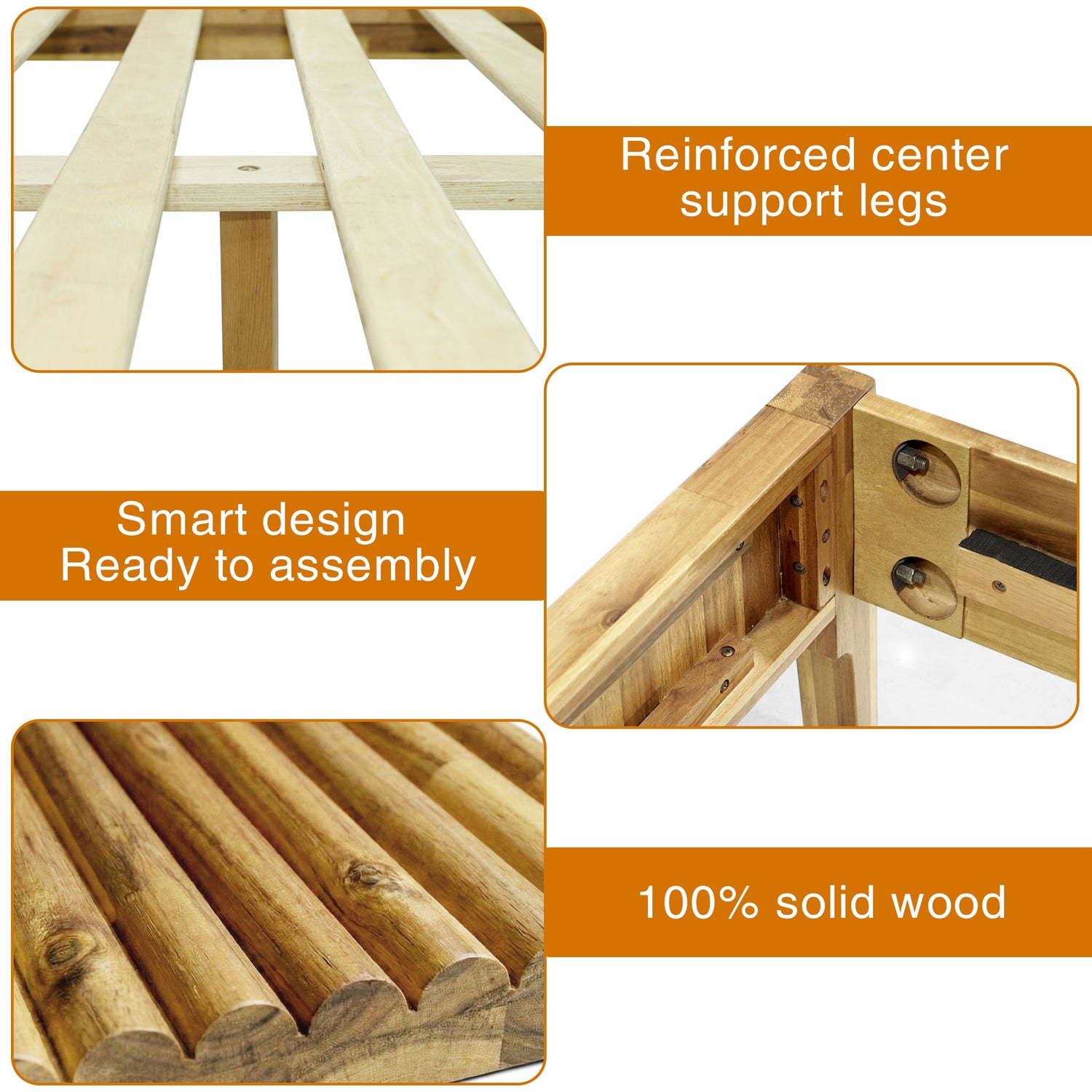 Megsu Bosk Acacia Wood Bed Frame with Headboard