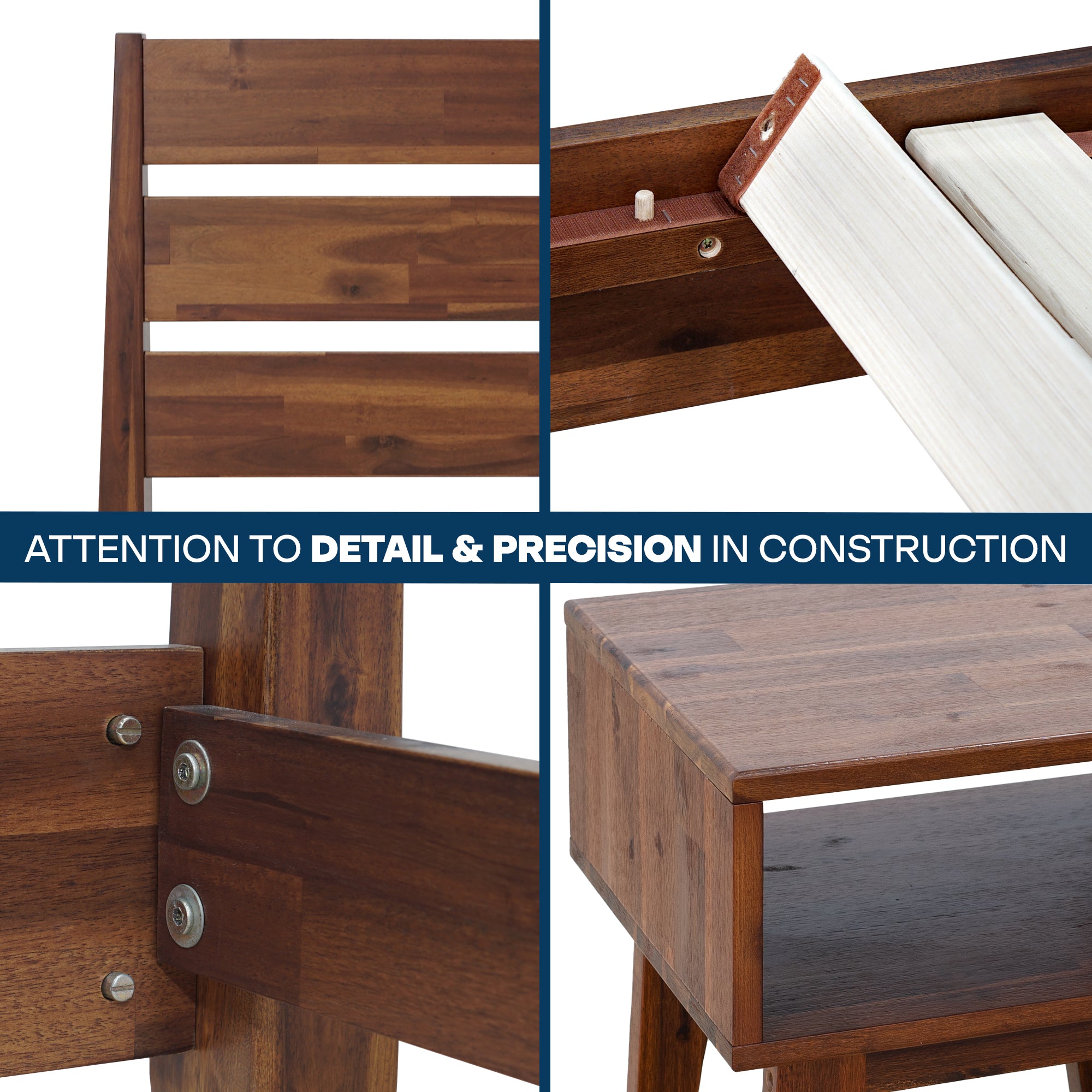Emery Bed Frame &amp; Nightstand Set - Acacia Solid Wood in Walnut, or Americano