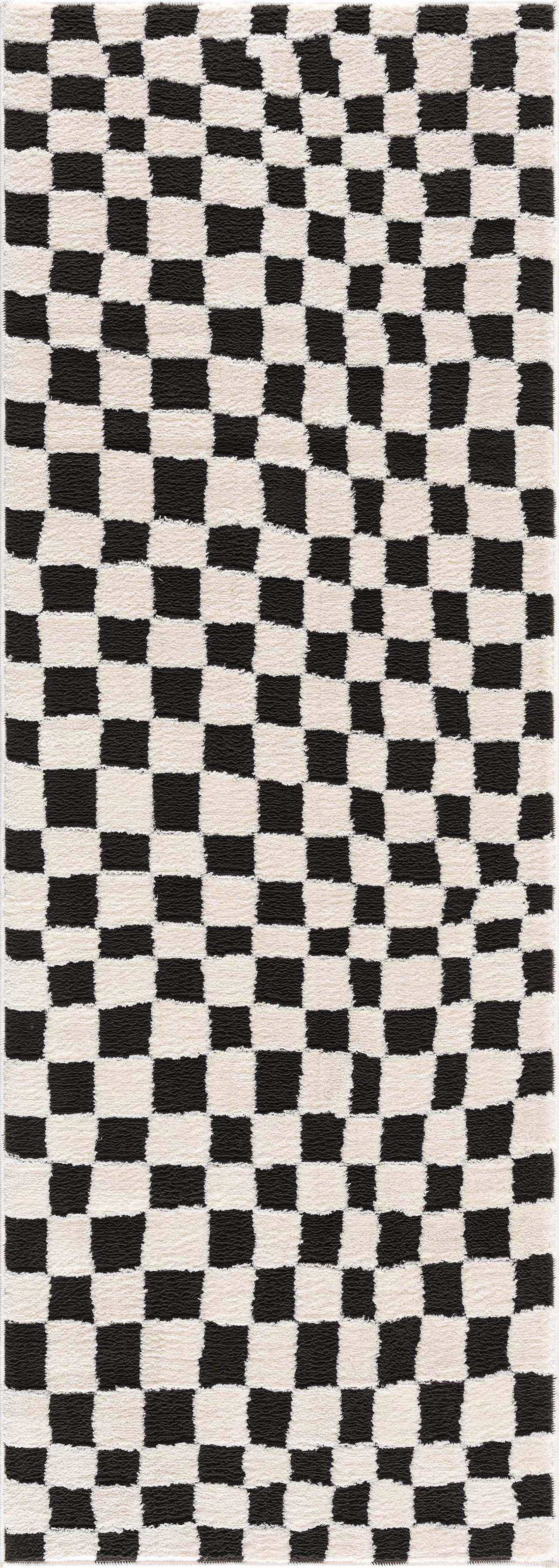 Lajos Black &amp; White Checkered Plush Rug