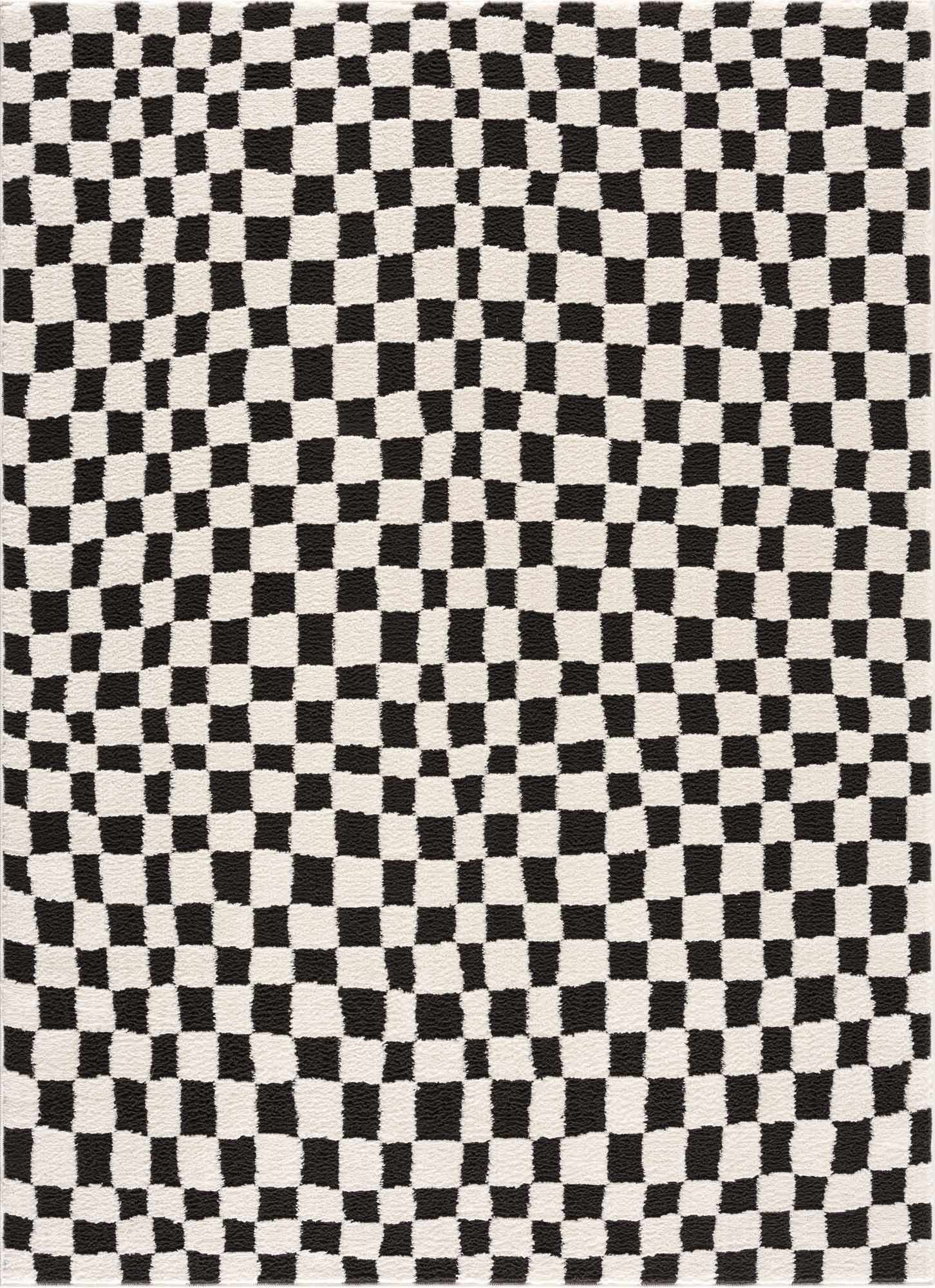 Lajos Black &amp; White Checkered Plush Rug