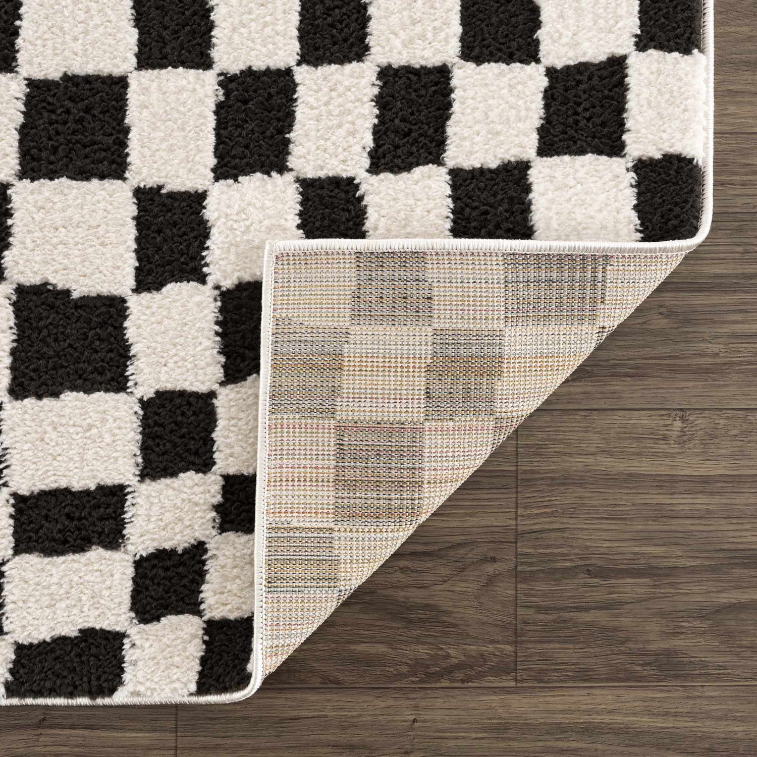 Lajos Black &amp; White Checkered Plush Rug