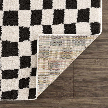 Lajos Black &amp; White Checkered Plush Rug