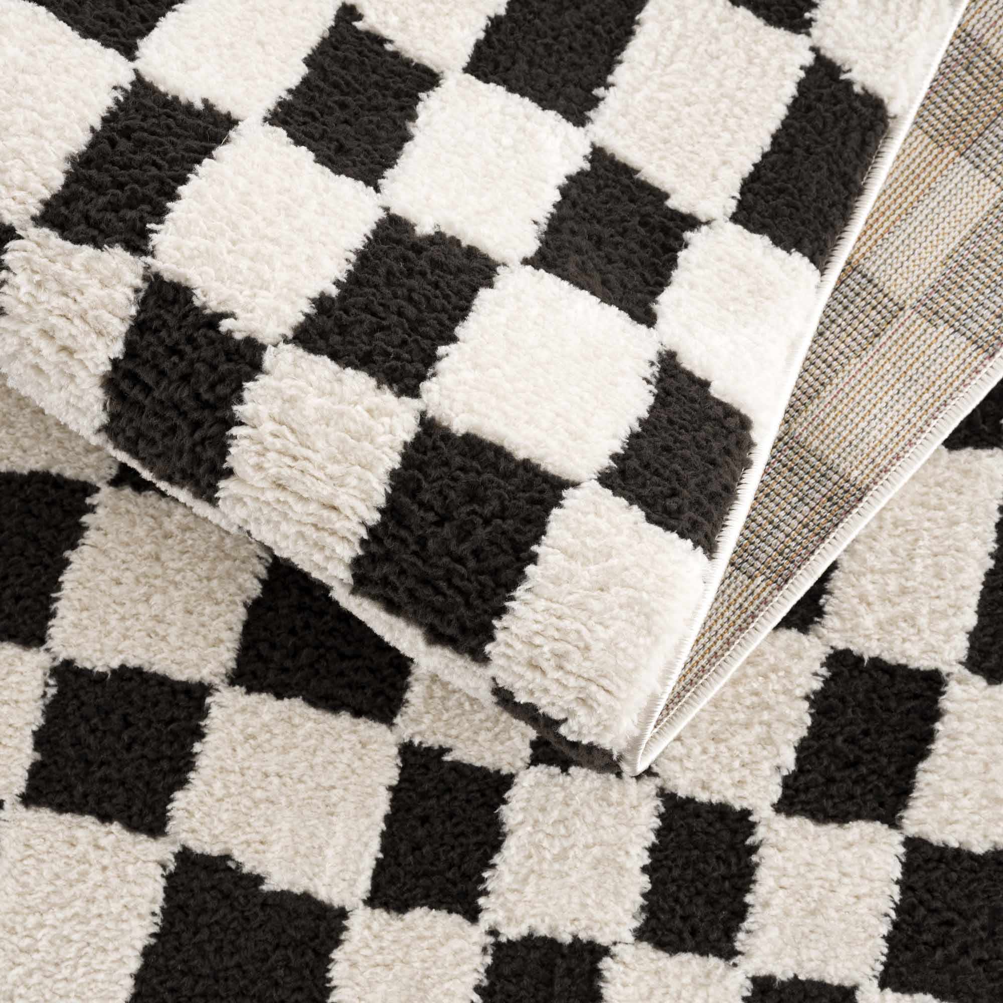 Lajos Black &amp; White Checkered Plush Rug