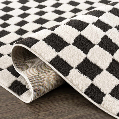 Lajos Black &amp; White Checkered Plush Rug