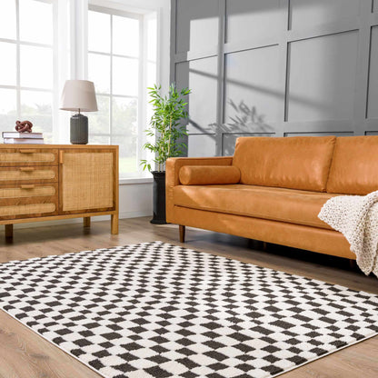 Lajos Black &amp; White Checkered Plush Rug