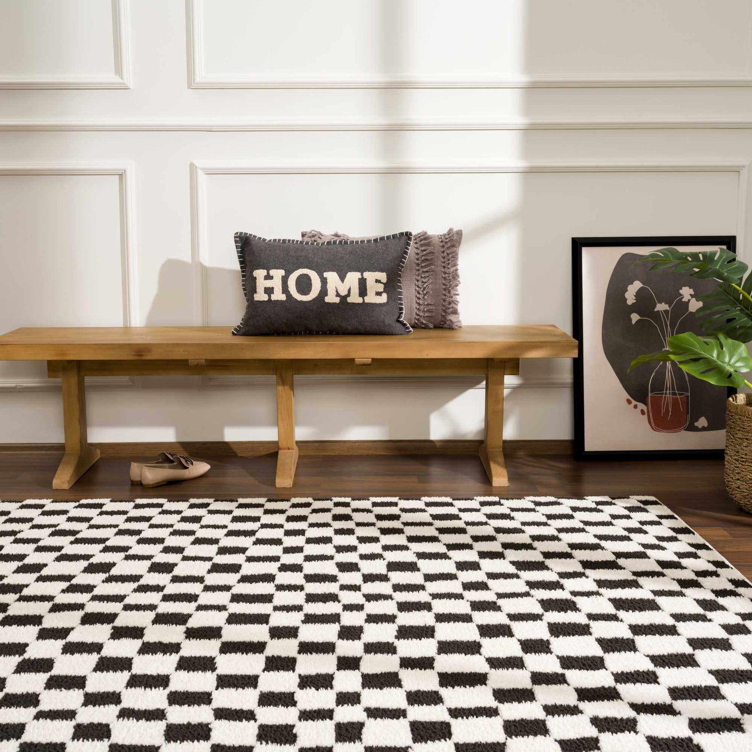 Lajos Black &amp; White Checkered Plush Rug