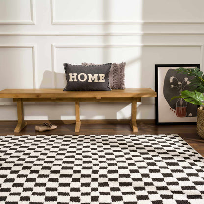 Lajos Black &amp; White Checkered Plush Rug
