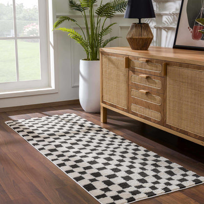 Lajos Black &amp; White Checkered Plush Rug
