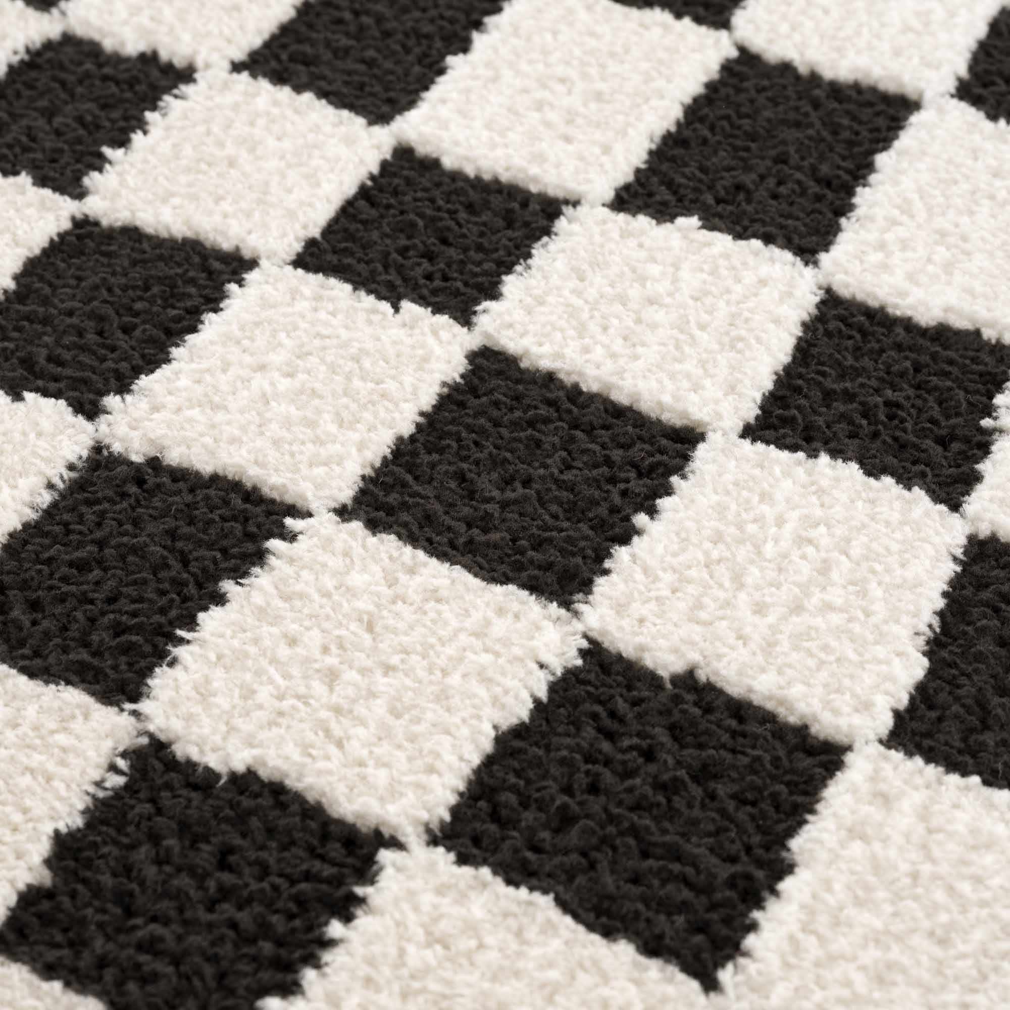 Lajos Black &amp; White Checkered Plush Rug