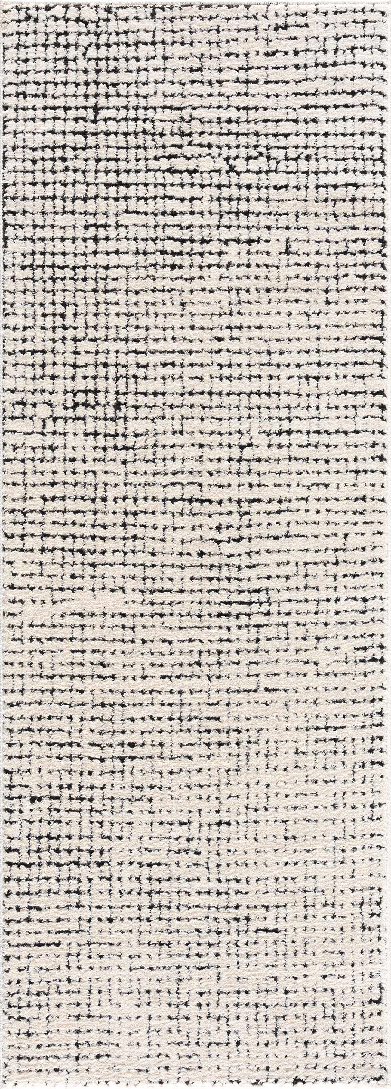 Keita Cream &amp; Black Grid Plush Rug