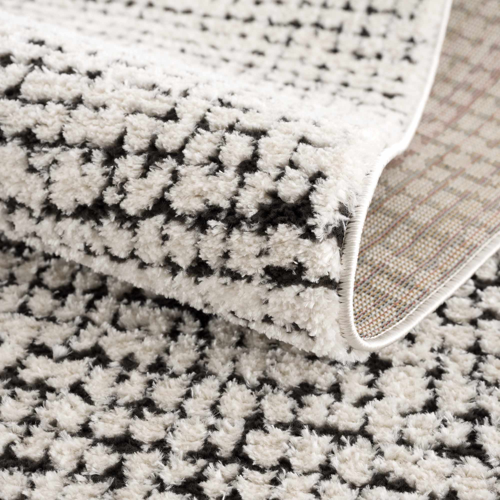 Keita Cream &amp; Black Grid Plush Rug