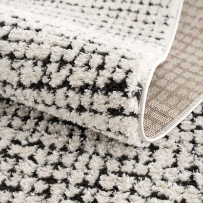 Keita Cream &amp; Black Grid Plush Rug