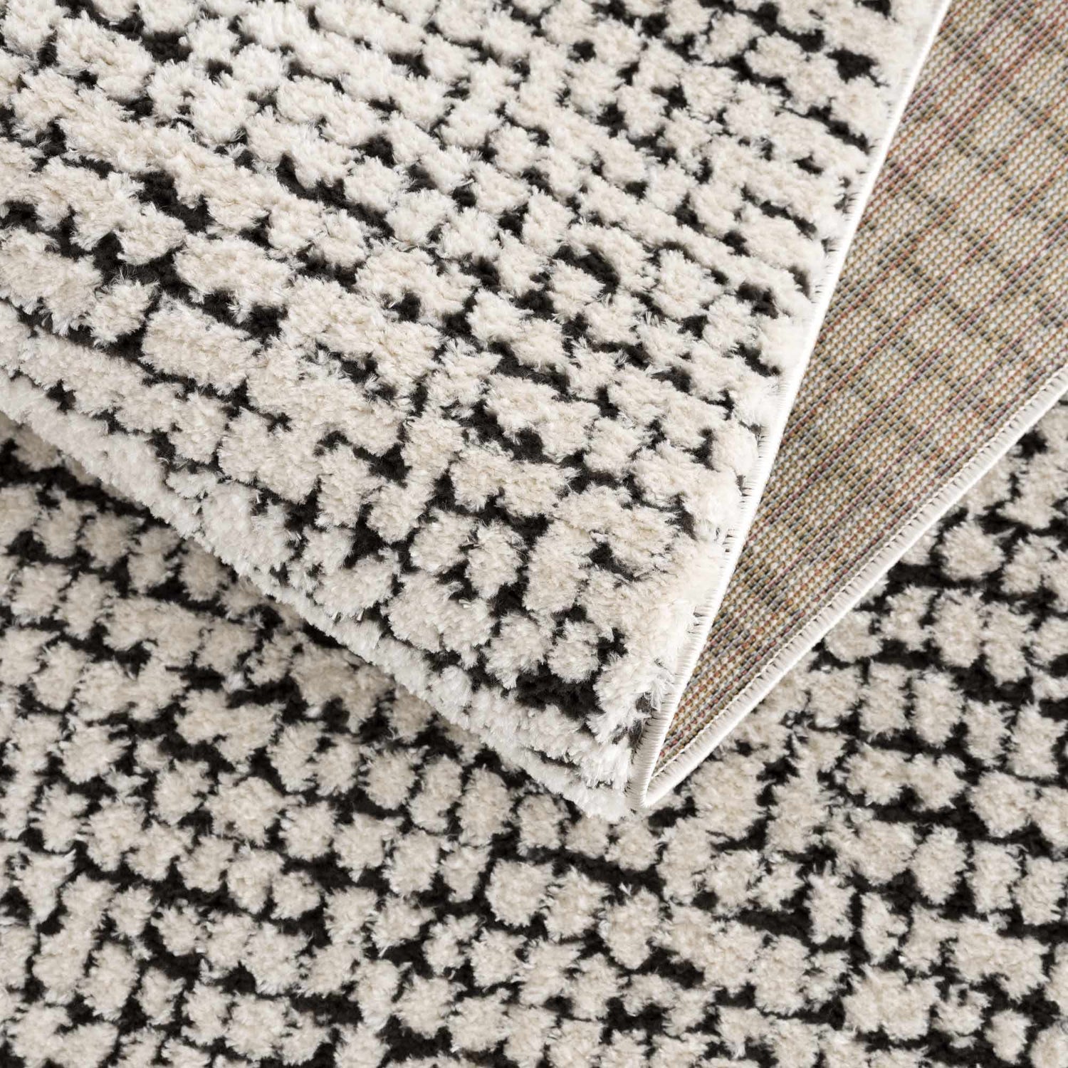Keita Cream &amp; Black Grid Plush Rug