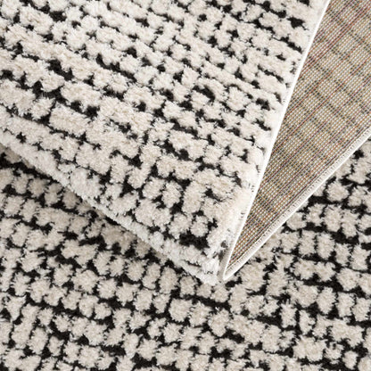 Keita Cream &amp; Black Grid Plush Rug