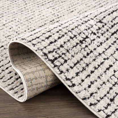 Keita Cream &amp; Black Grid Plush Rug