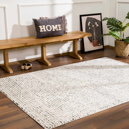 Keita Cream &amp; Black Grid Plush Rug