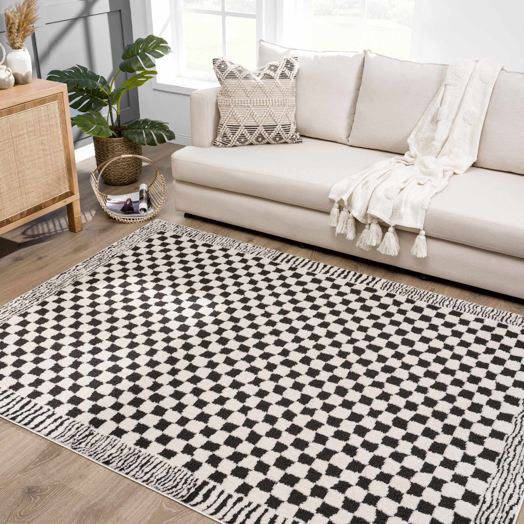 Leryn Black &amp; White Checkered Area Rug