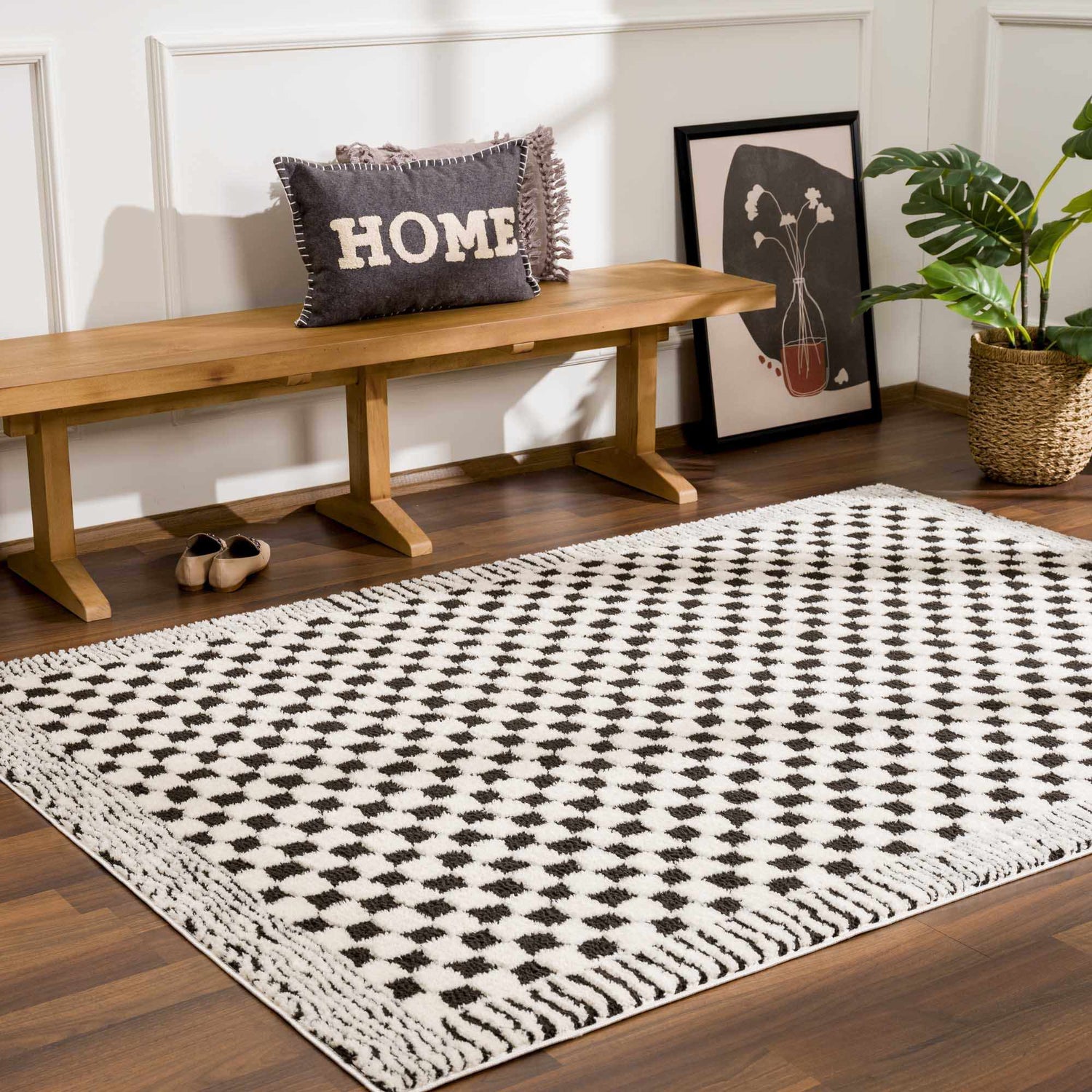 Leryn Black &amp; White Checkered Area Rug