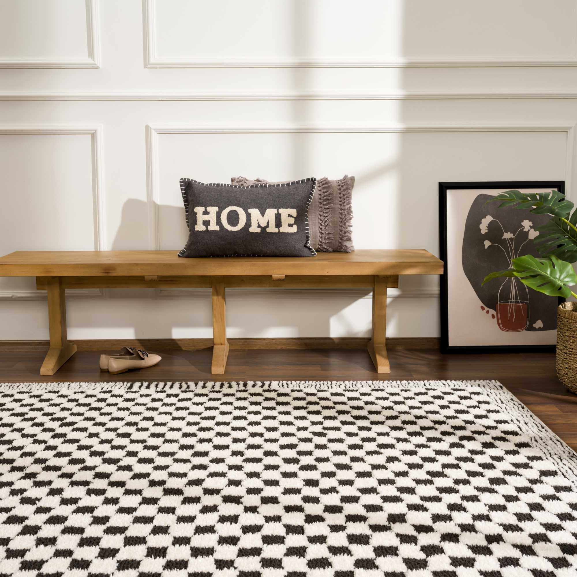 Leryn Black &amp; White Checkered Area Rug