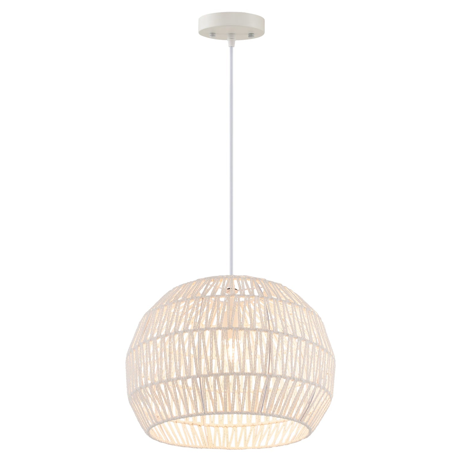 Round Rattan Pendant Lights with Adjustable Hanging Rope-Beige