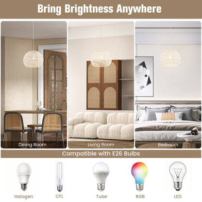 Round Rattan Pendant Lights with Adjustable Hanging Rope-Beige