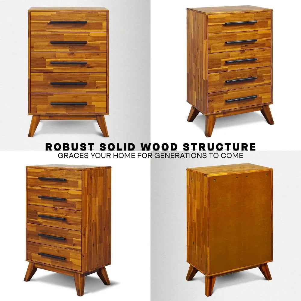 Acacia Linea Solid Wood Dresser in Caramel or Walnut