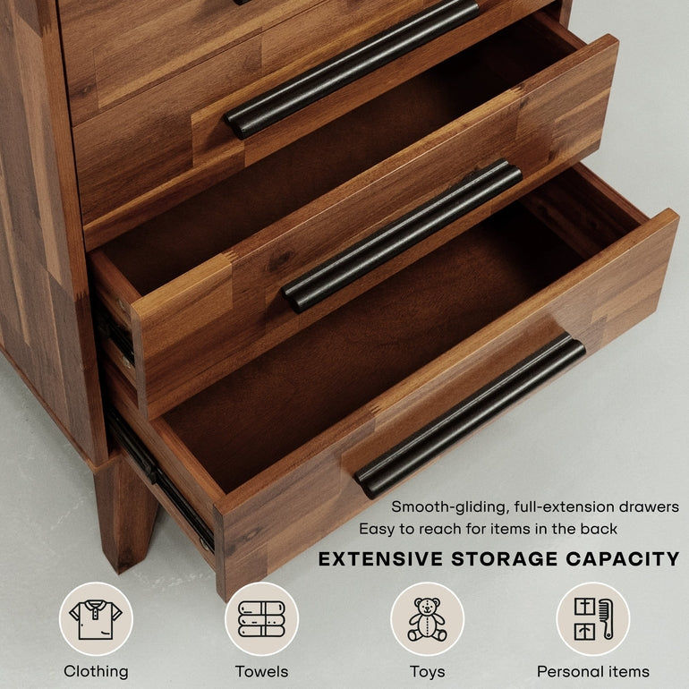Acacia Linea Solid Wood Dresser in Caramel or Walnut