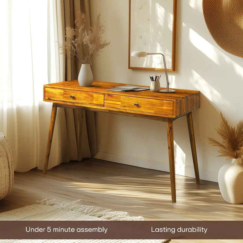 Acacia Lagom 48" Solid Wood Work Desk with Drawers In Multiple Finishes