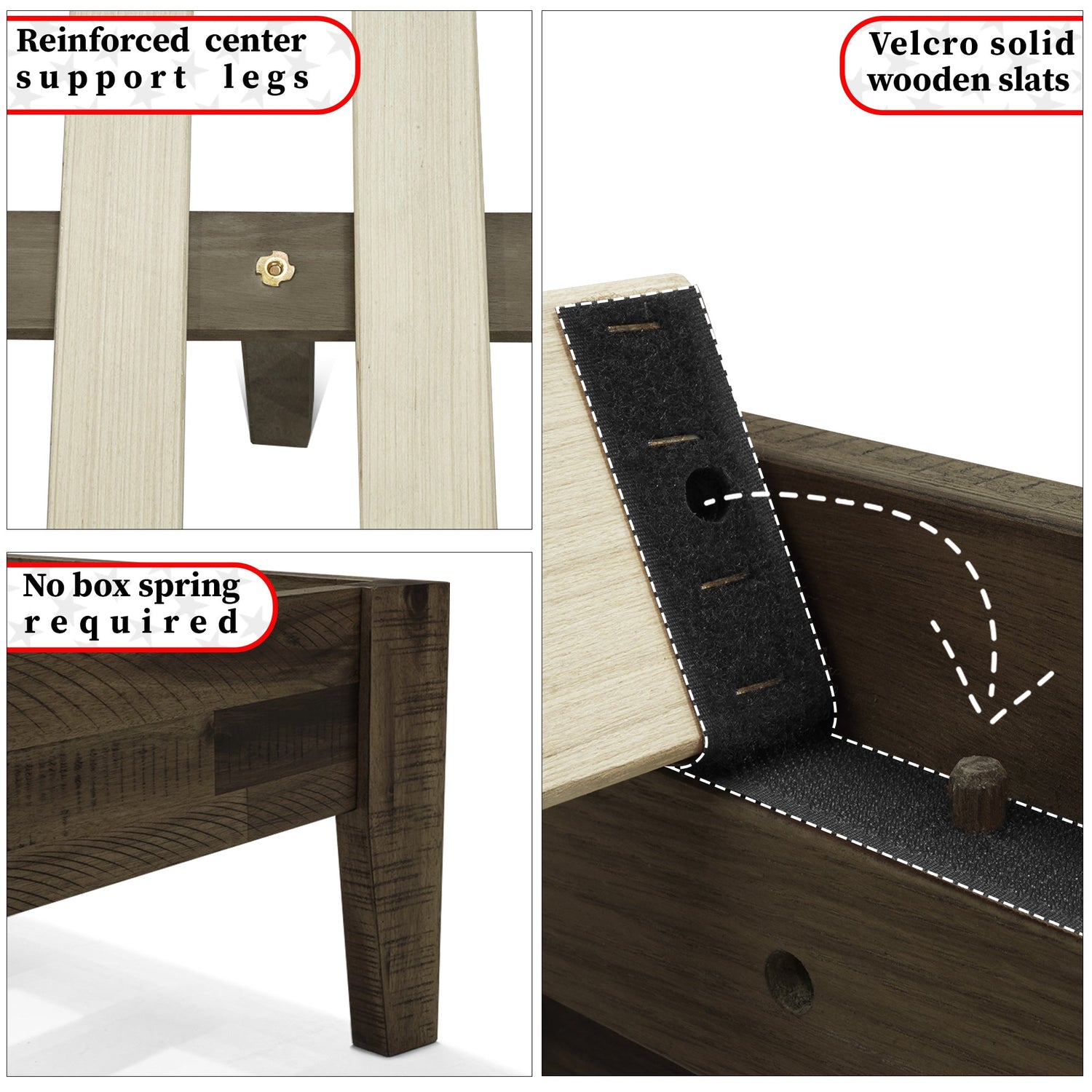 Acacia Sierra Deluxe Solid Wood Bed Frame - in Ebony, Walnut, or Early American