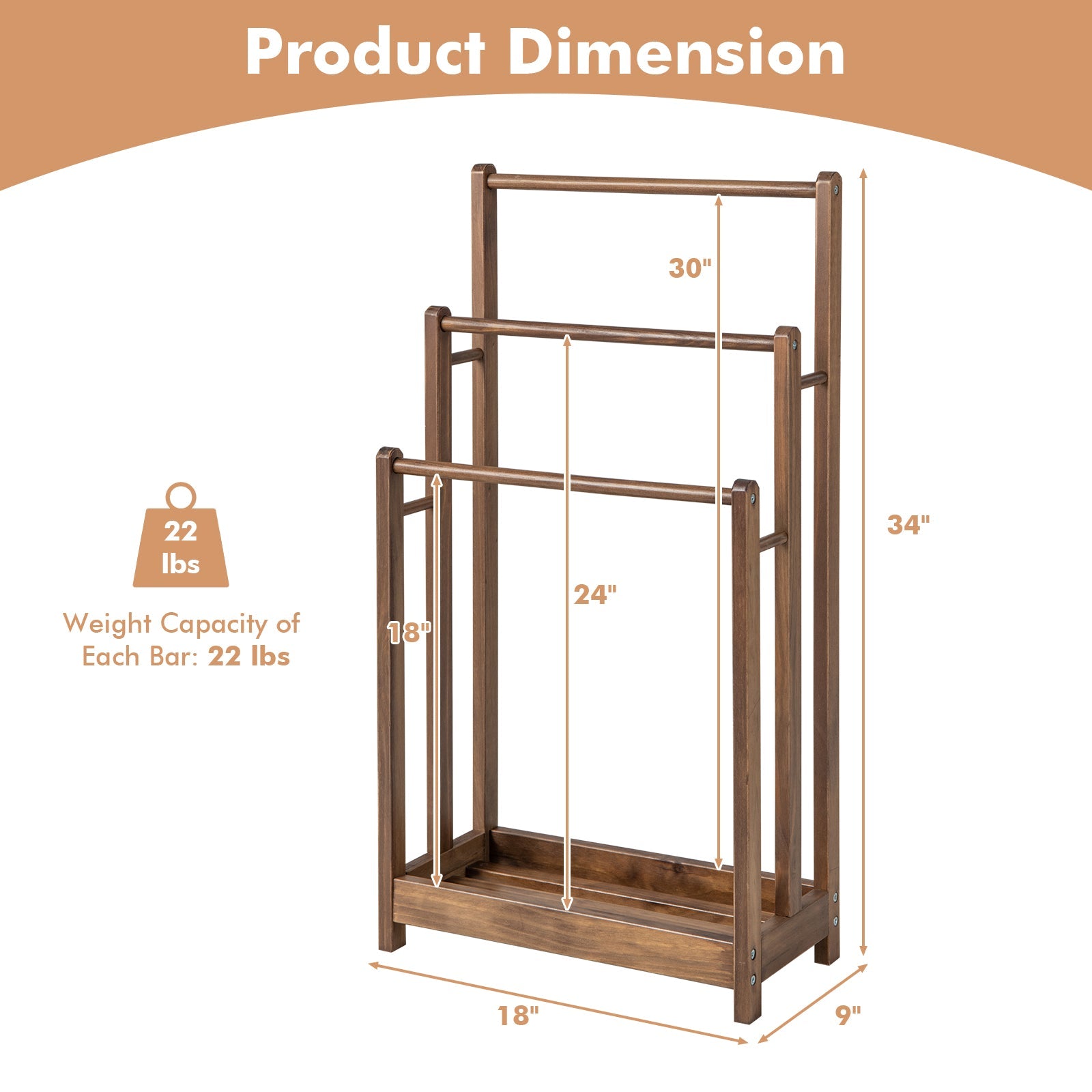 Freestanding Towel Rack in Rustic Brown