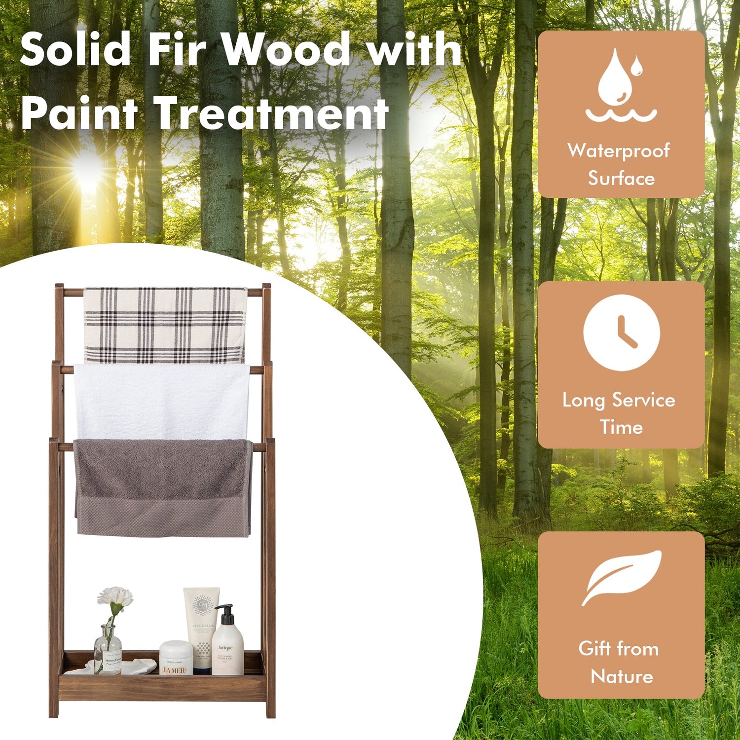 Freestanding Towel Rack in Rustic Brown