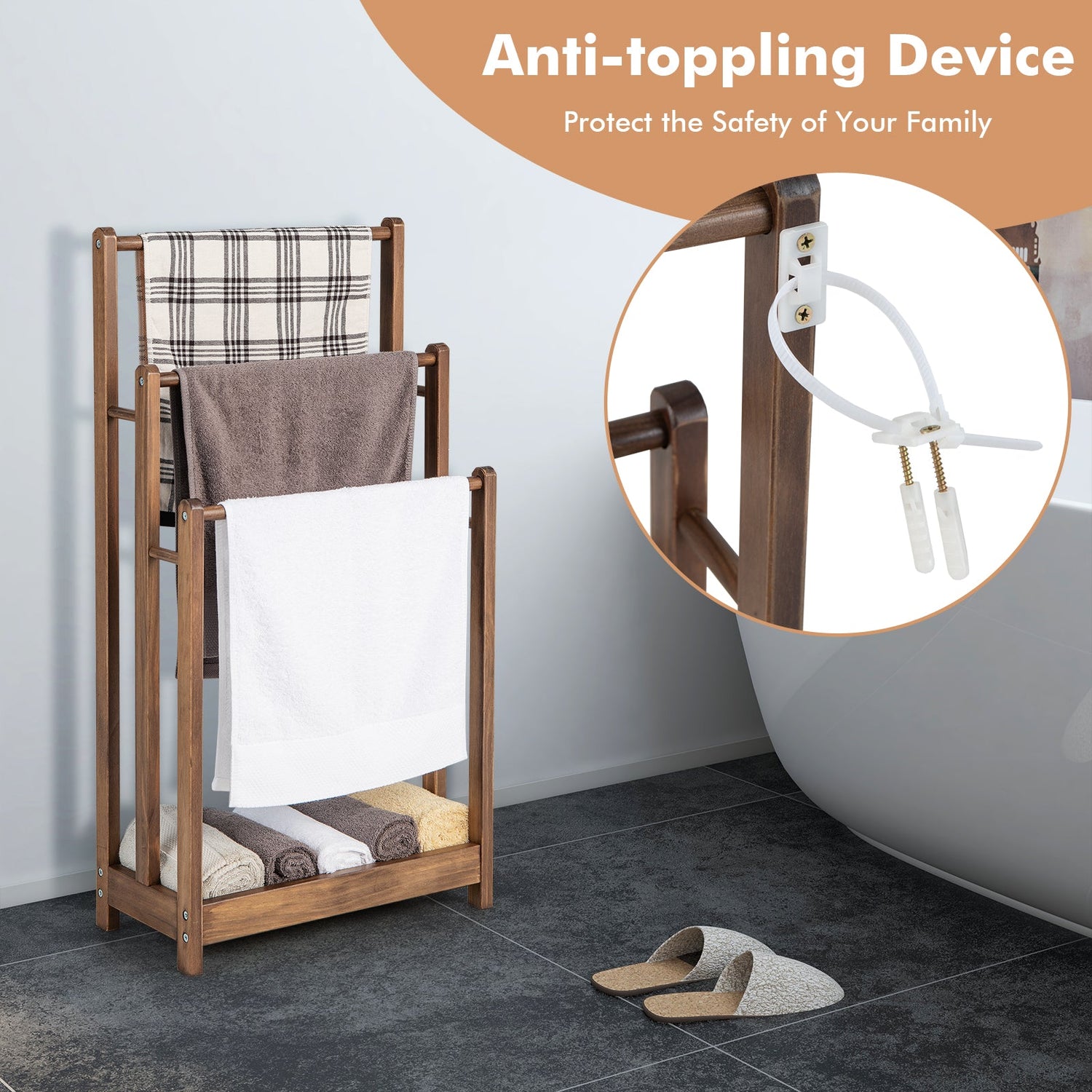 Freestanding Towel Rack in Rustic Brown