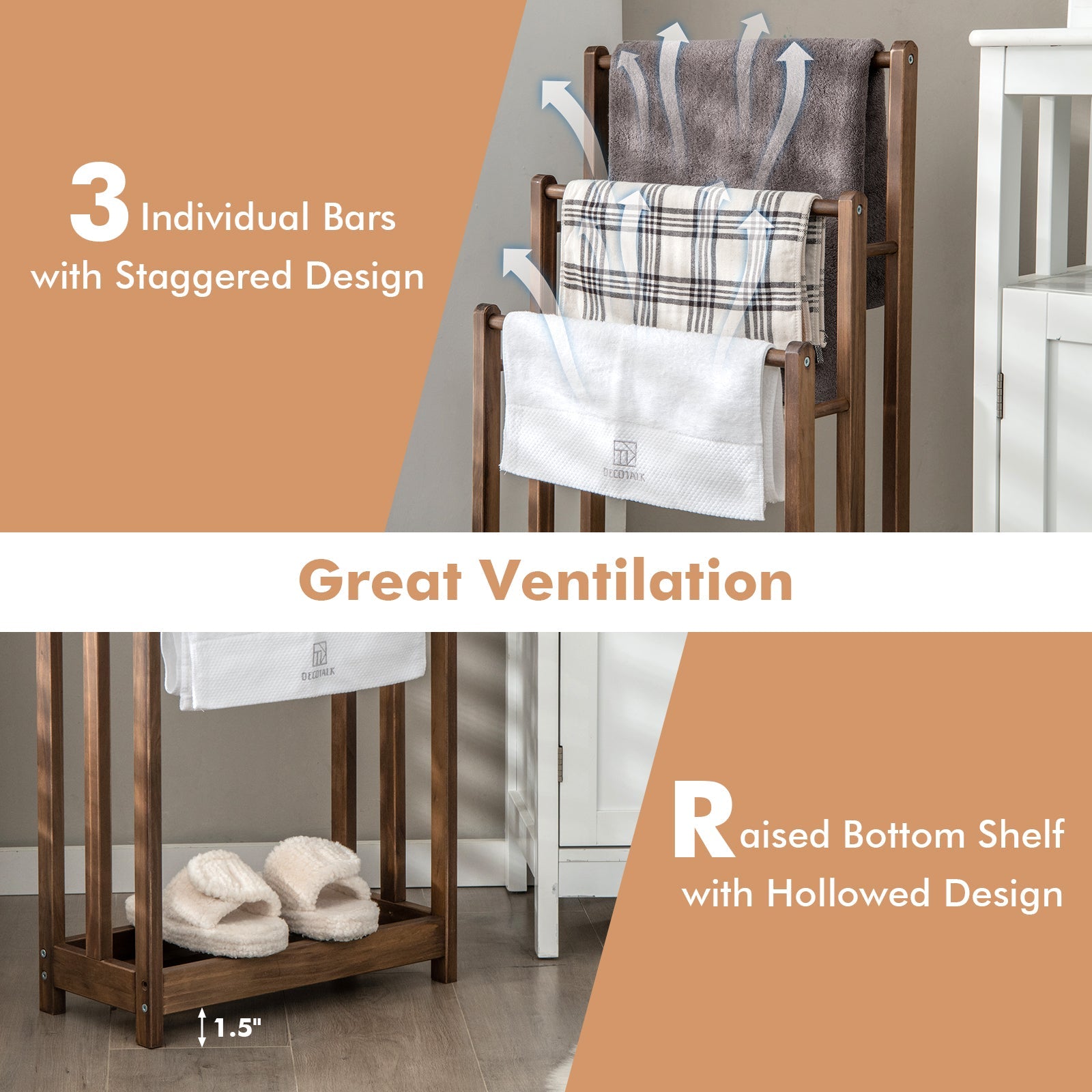 Freestanding Towel Rack in Rustic Brown