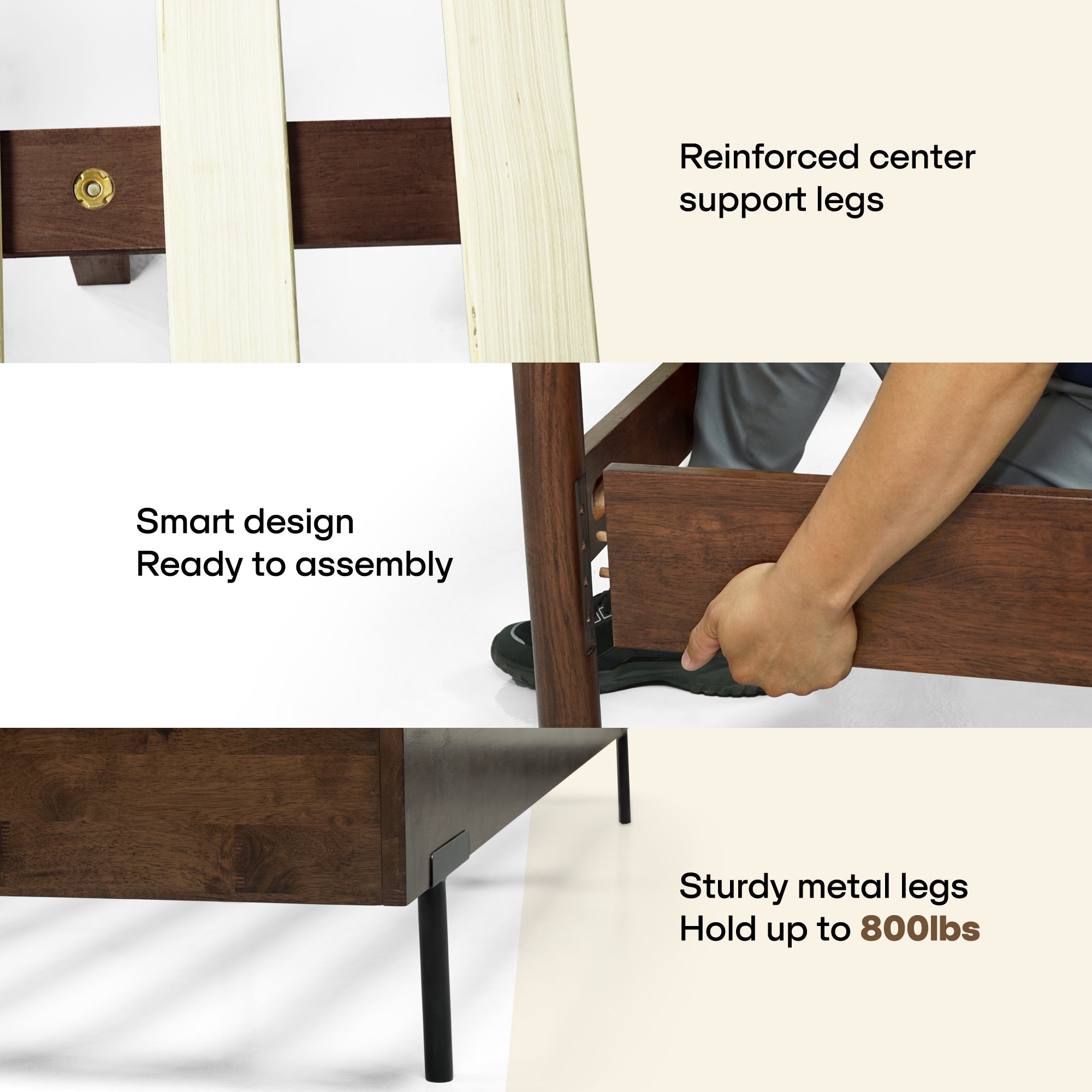 Frida Solid Wood Bed Frame in Caramel or Walnut