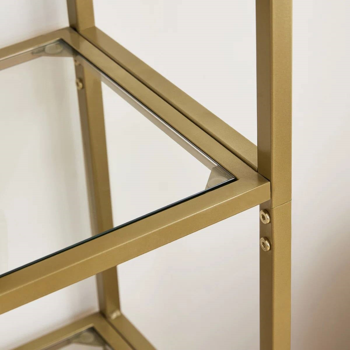 Modern Gold Metal Arched Top Display Rack/ Bookcase with 5 Glass Storage Shelves