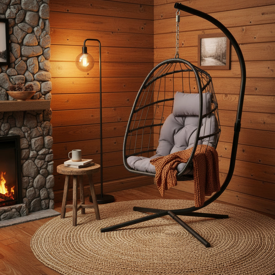 Grey Indoor/Outdoor Wicker Rattan Aluminum Frame Egg Chair Swing