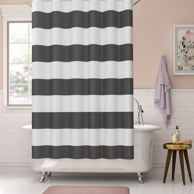 72 x 70 inch Grey White Nautical Beach Striped Shower Curtain