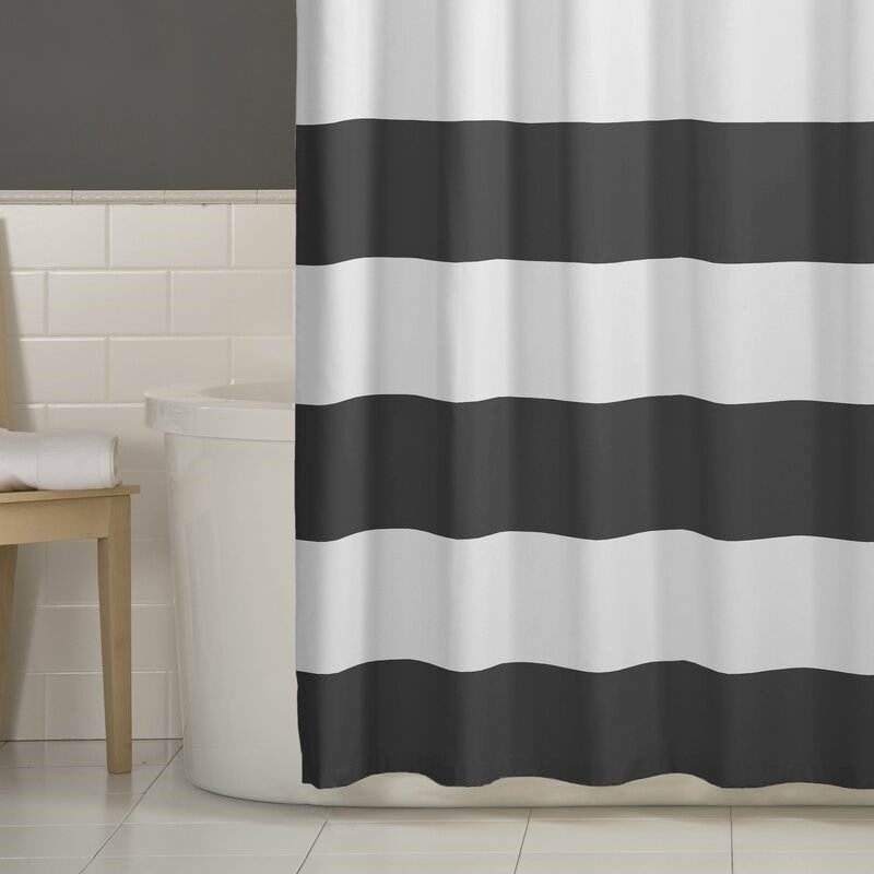 72 x 70 inch Grey White Nautical Beach Striped Shower Curtain