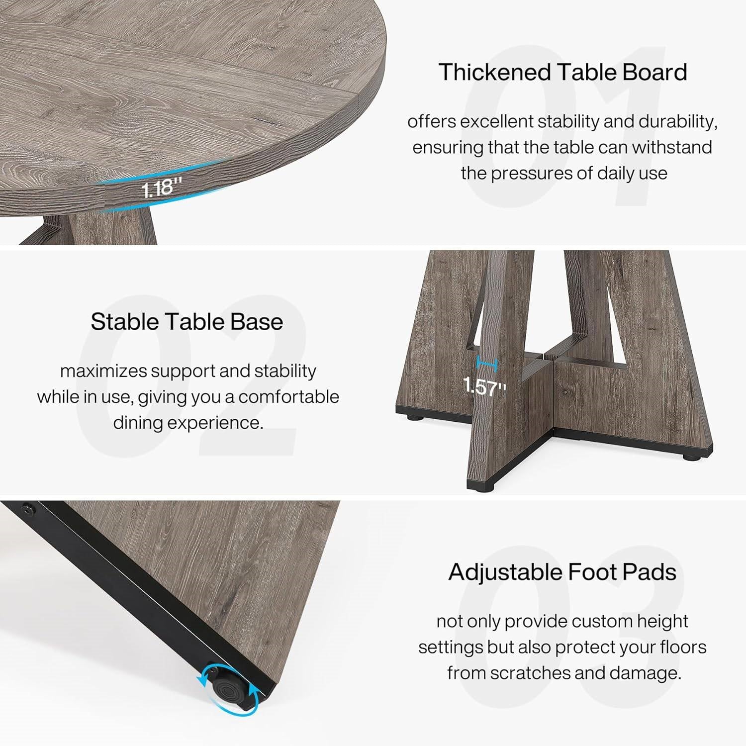 Modern Farmhouse Round Dining Table in Grey Wood Finish