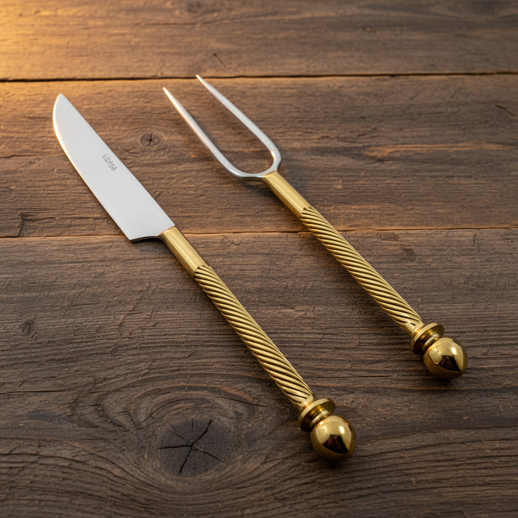 2 Piece Stainless Steel Carving Set - Gold Handle