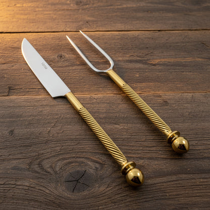 2 Piece Stainless Steel Carving Set - Gold Handle